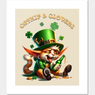 St Patricks day leprechaun cat - Catnip & Clovers Posters and Art